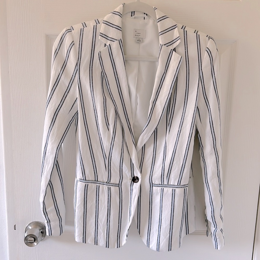 Linen blazer with blue and black stripes, size 2